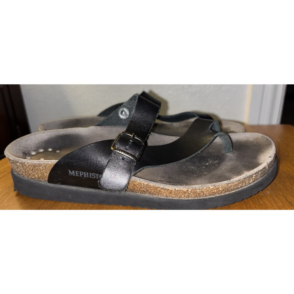 Mephisto Women’s Helen Toe Loop Classic Sandal Black Nubuck Leather Size 8 (38)